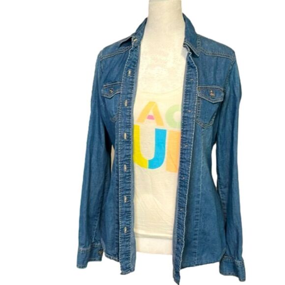 American Eagle American Blue Premium Denim 100% Cotton long sleeve top EUC - S - Picture 5 of 13